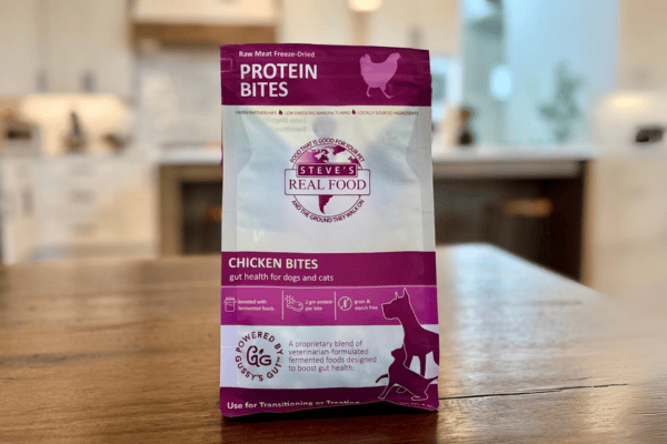 Steve’s Real Food Protein Bites dog treats on a table